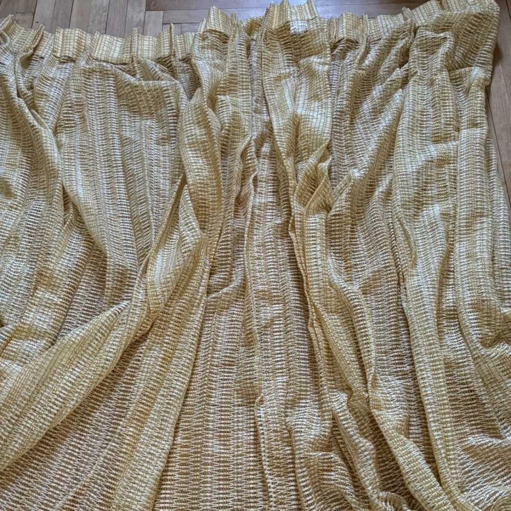 Vintage 1970’s Everlon Fabrics Gold White Pinch Pleat Curtain Panel 78x88”